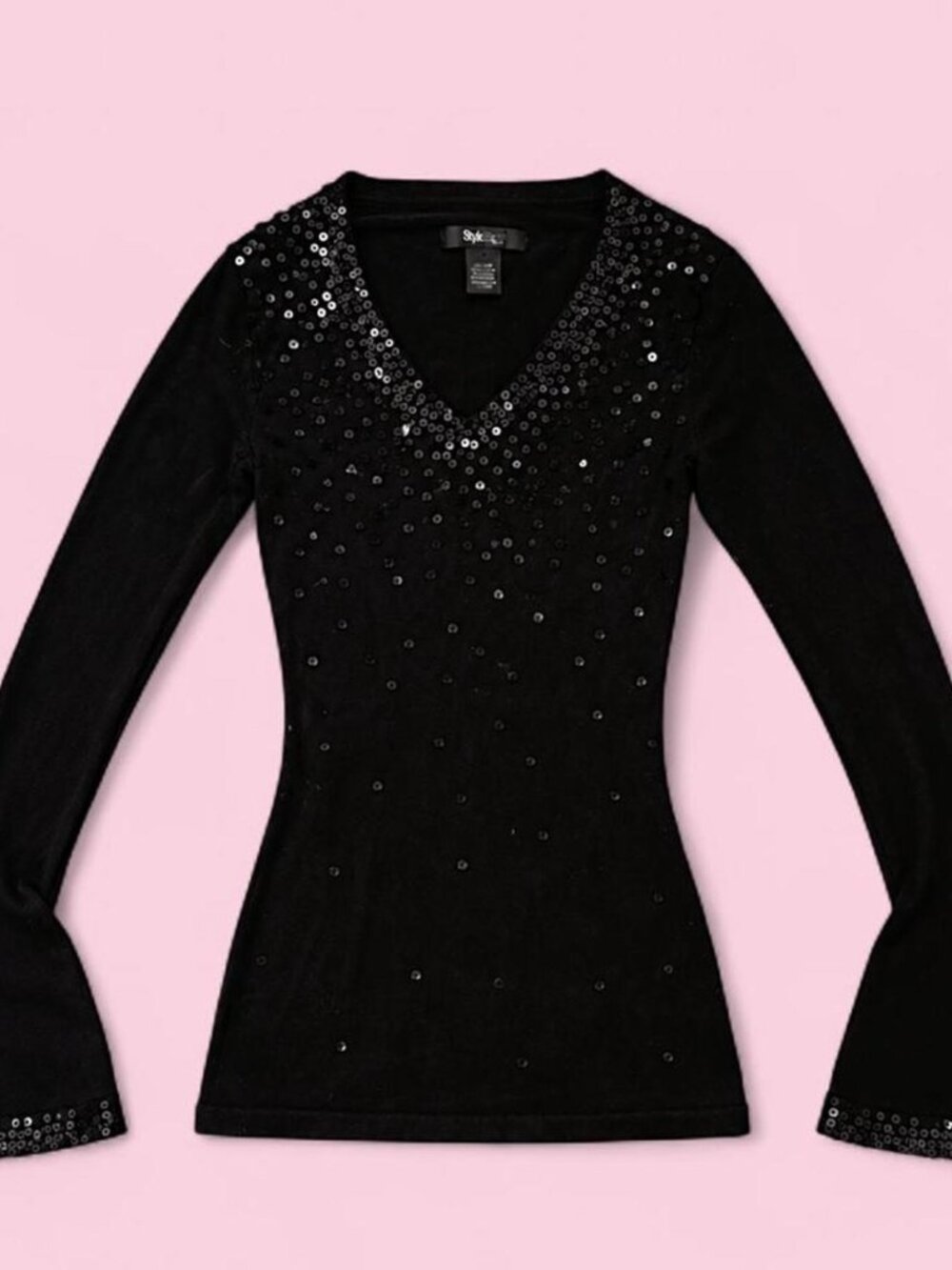 American Vintage Women's Black silk long sleeve sequin top
